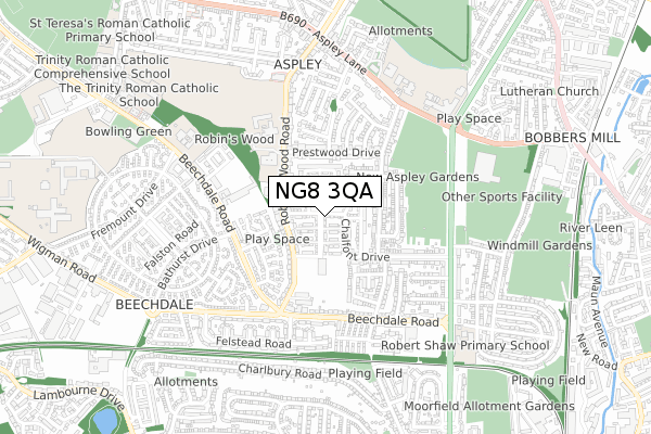 NG8 3QA map - small scale - OS Open Zoomstack (Ordnance Survey)