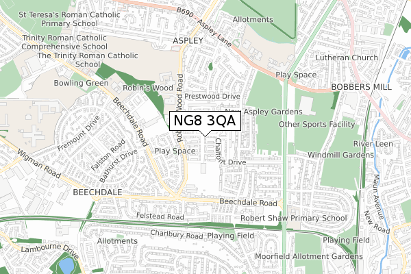 NG8 3QA map - small scale - OS Open Zoomstack (Ordnance Survey) NG8 3QA map - small scale - OS Open Zoomstack (Ordnance Survey)
