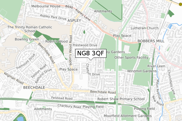 NG8 3QF map - small scale - OS Open Zoomstack (Ordnance Survey)
