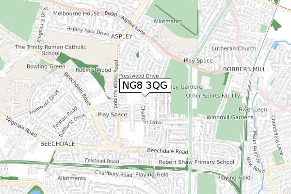 NG8 3QG map - small scale - OS Open Zoomstack (Ordnance Survey) NG8 3QG map - small scale - OS Open Zoomstack (Ordnance Survey)