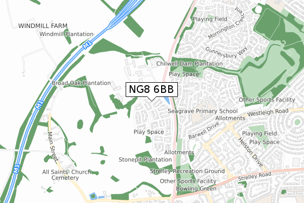 NG8 6BB map - small scale - OS Open Zoomstack (Ordnance Survey)