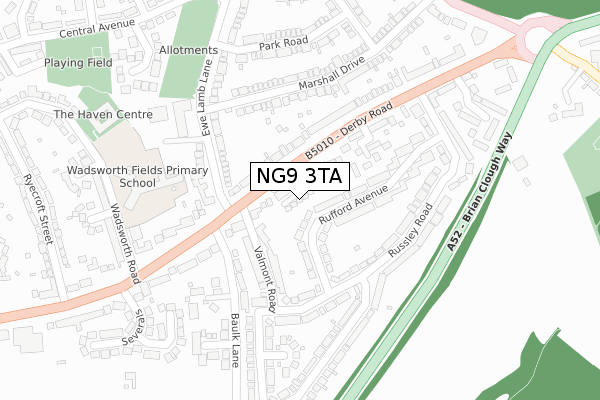 NG9 3TA map - large scale - OS Open Zoomstack (Ordnance Survey)