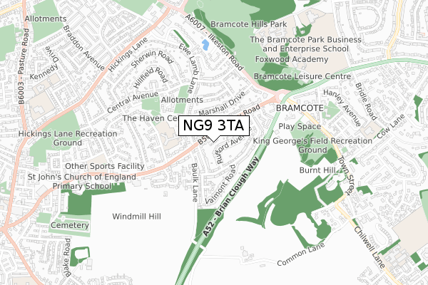 NG9 3TA map - small scale - OS Open Zoomstack (Ordnance Survey)