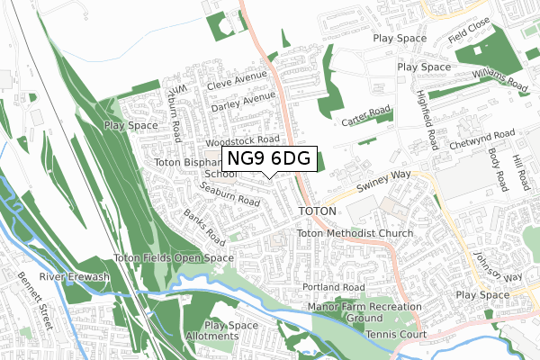 NG9 6DG map - small scale - OS Open Zoomstack (Ordnance Survey)