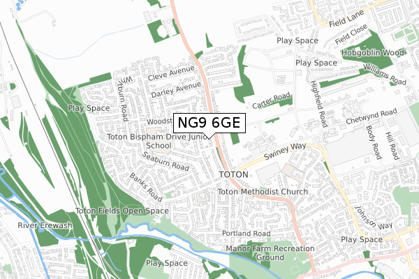 NG9 6GE map - small scale - OS Open Zoomstack (Ordnance Survey)