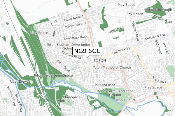 NG9 6GL map - small scale - OS Open Zoomstack (Ordnance Survey)
