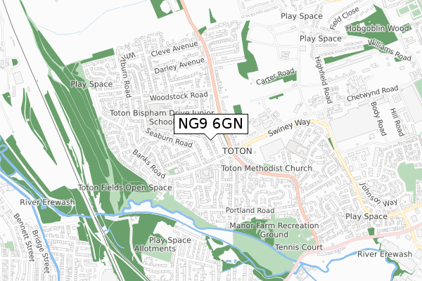 NG9 6GN map - small scale - OS Open Zoomstack (Ordnance Survey)