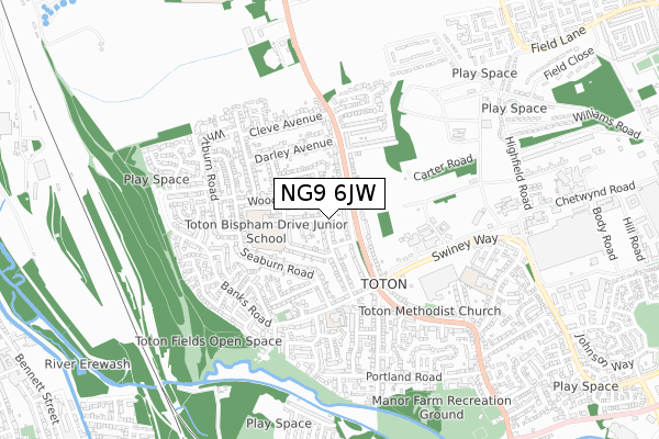NG9 6JW map - small scale - OS Open Zoomstack (Ordnance Survey)