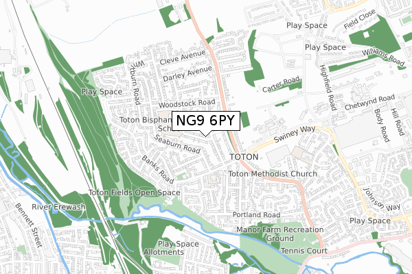 NG9 6PY map - small scale - OS Open Zoomstack (Ordnance Survey)