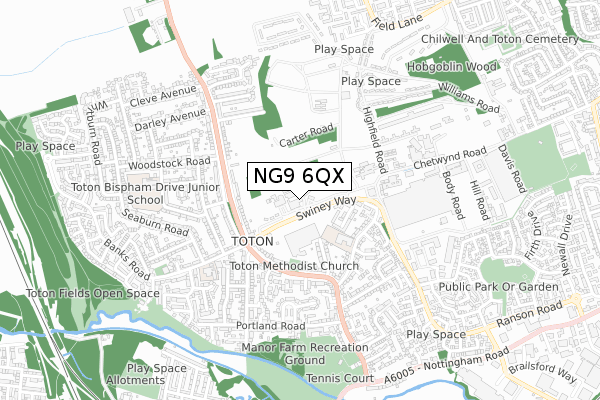 NG9 6QX map - small scale - OS Open Zoomstack (Ordnance Survey)