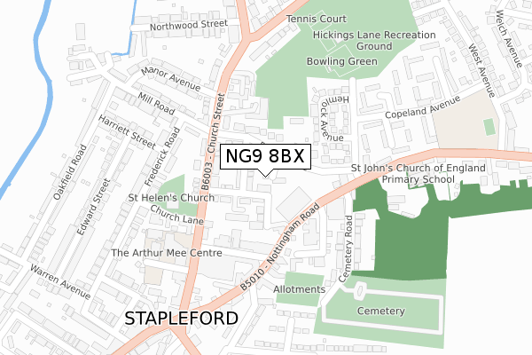 NG9 8BX map - large scale - OS Open Zoomstack (Ordnance Survey)