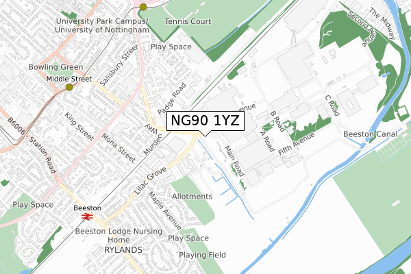 NG90 1YZ map - small scale - OS Open Zoomstack (Ordnance Survey)