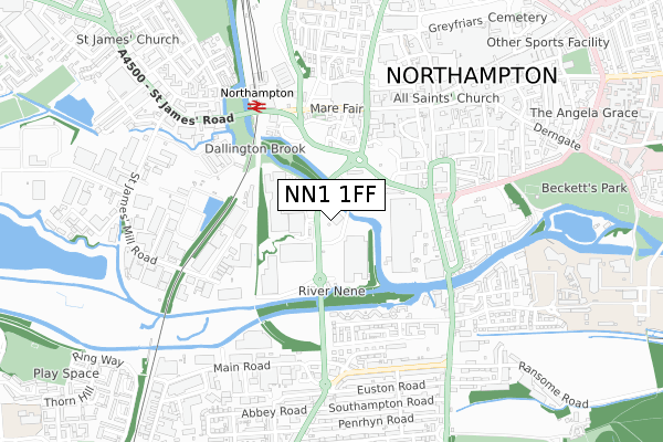 NN1 1FF map - small scale - OS Open Zoomstack (Ordnance Survey)
