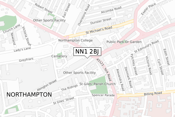 NN1 2BJ map - large scale - OS Open Zoomstack (Ordnance Survey)