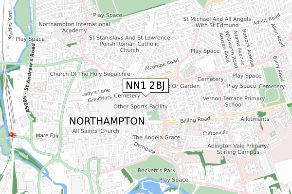 NN1 2BJ map - small scale - OS Open Zoomstack (Ordnance Survey)