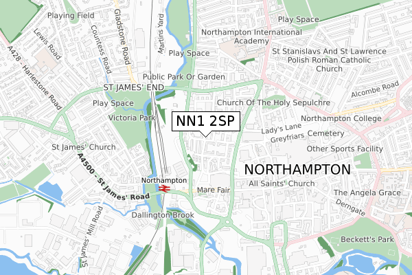 NN1 2SP map - small scale - OS Open Zoomstack (Ordnance Survey)