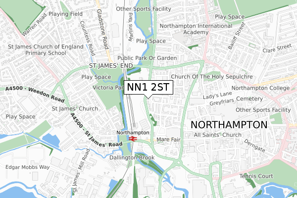 NN1 2ST map - small scale - OS Open Zoomstack (Ordnance Survey)