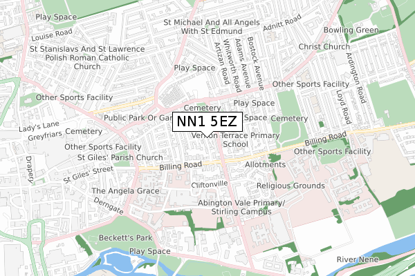 NN1 5EZ map - small scale - OS Open Zoomstack (Ordnance Survey)