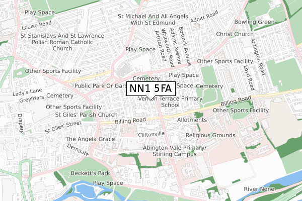 NN1 5FA map - small scale - OS Open Zoomstack (Ordnance Survey)