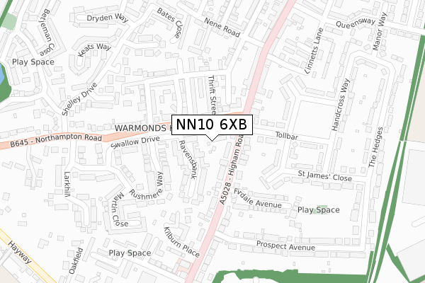 NN10 6XB map - large scale - OS Open Zoomstack (Ordnance Survey)