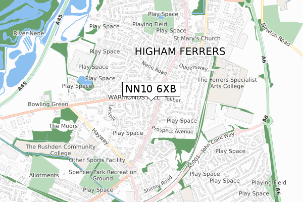NN10 6XB map - small scale - OS Open Zoomstack (Ordnance Survey)