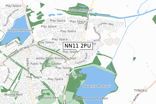 NN11 2PU map - small scale - OS Open Zoomstack (Ordnance Survey)