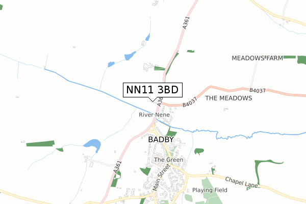 NN11 3BD map - small scale - OS Open Zoomstack (Ordnance Survey)