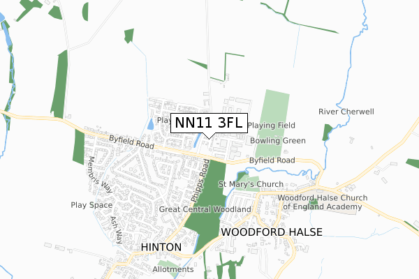 NN11 3FL map - small scale - OS Open Zoomstack (Ordnance Survey)