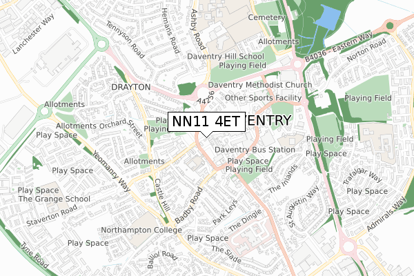 NN11 4ET map - small scale - OS Open Zoomstack (Ordnance Survey)