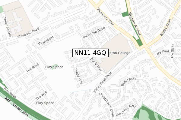 NN11 4GQ map - large scale - OS Open Zoomstack (Ordnance Survey)