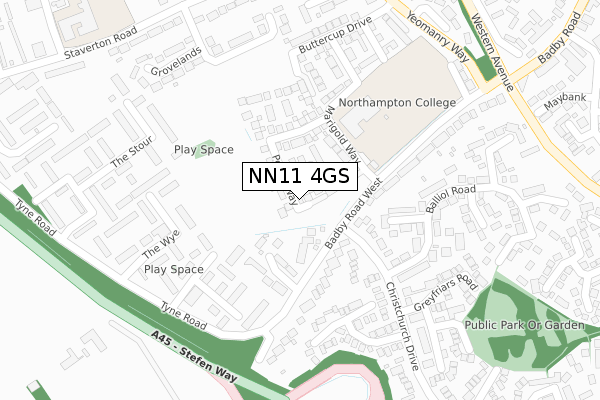 NN11 4GS map - large scale - OS Open Zoomstack (Ordnance Survey)