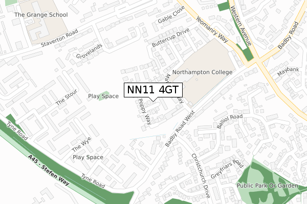 NN11 4GT map - large scale - OS Open Zoomstack (Ordnance Survey)