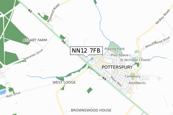NN12 7FB map - small scale - OS Open Zoomstack (Ordnance Survey)
