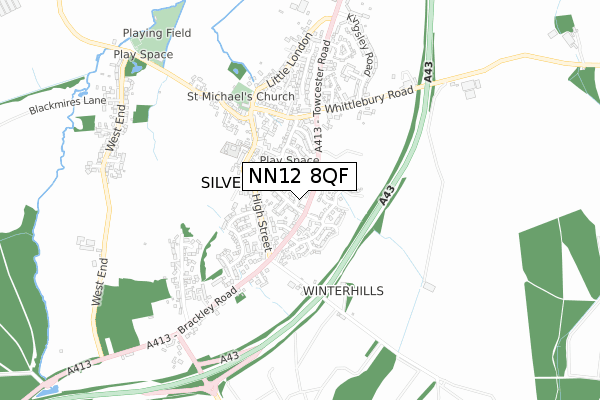 NN12 8QF map - small scale - OS Open Zoomstack (Ordnance Survey)