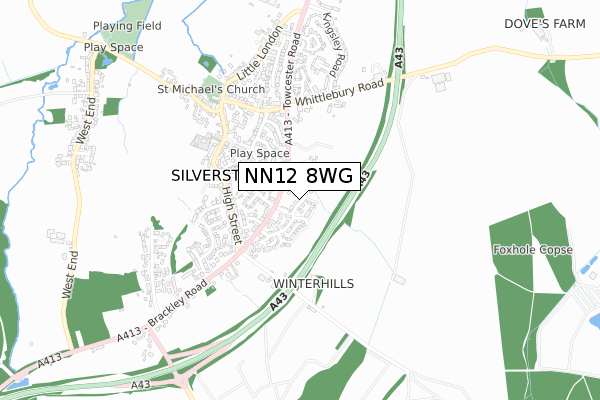 NN12 8WG map - small scale - OS Open Zoomstack (Ordnance Survey)