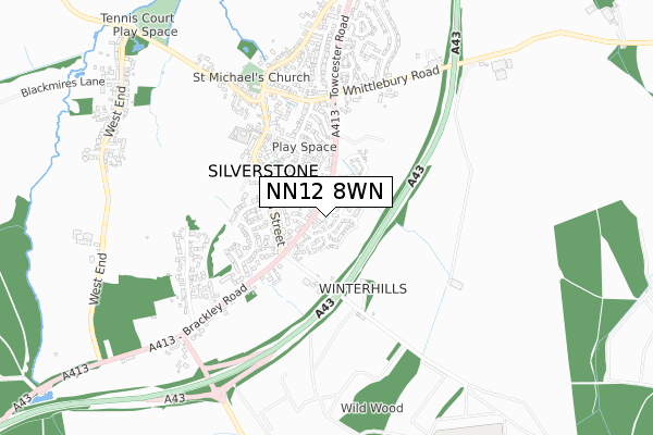 NN12 8WN map - small scale - OS Open Zoomstack (Ordnance Survey)