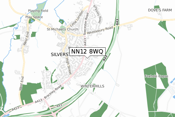 NN12 8WQ map - small scale - OS Open Zoomstack (Ordnance Survey)