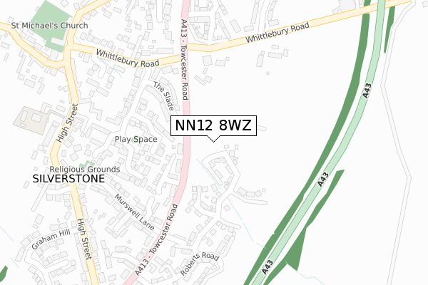 NN12 8WZ map - large scale - OS Open Zoomstack (Ordnance Survey)
