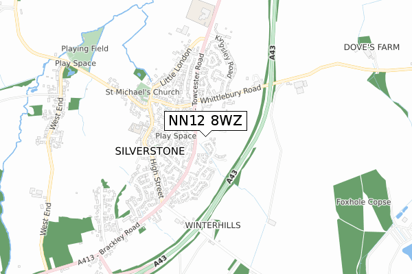 NN12 8WZ map - small scale - OS Open Zoomstack (Ordnance Survey)