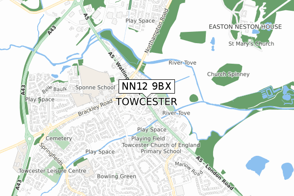 NN12 9BX map - small scale - OS Open Zoomstack (Ordnance Survey)