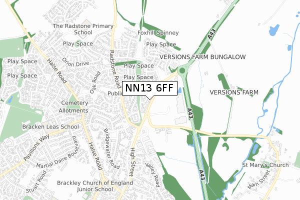 NN13 6FF map - small scale - OS Open Zoomstack (Ordnance Survey)