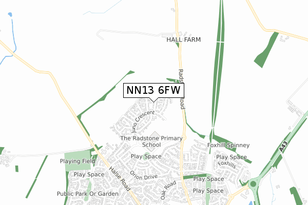 NN13 6FW map - small scale - OS Open Zoomstack (Ordnance Survey)