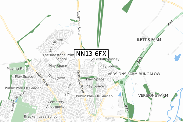 NN13 6FX map - small scale - OS Open Zoomstack (Ordnance Survey)