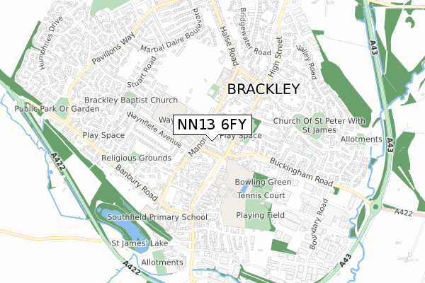 NN13 6FY map - small scale - OS Open Zoomstack (Ordnance Survey)