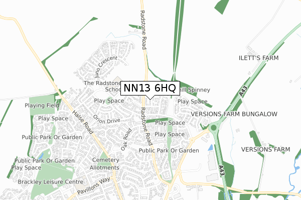 NN13 6HQ map - small scale - OS Open Zoomstack (Ordnance Survey)