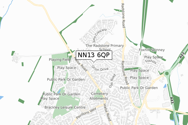 NN13 6QP map - small scale - OS Open Zoomstack (Ordnance Survey)
