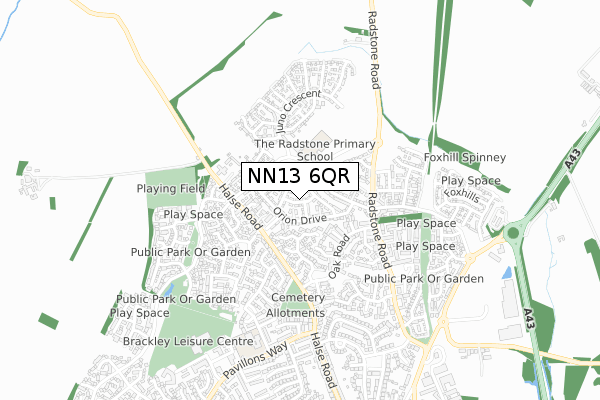 NN13 6QR map - small scale - OS Open Zoomstack (Ordnance Survey)