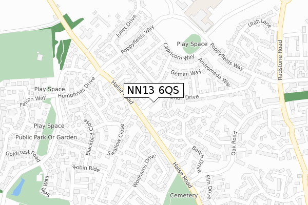 NN13 6QS map - large scale - OS Open Zoomstack (Ordnance Survey)