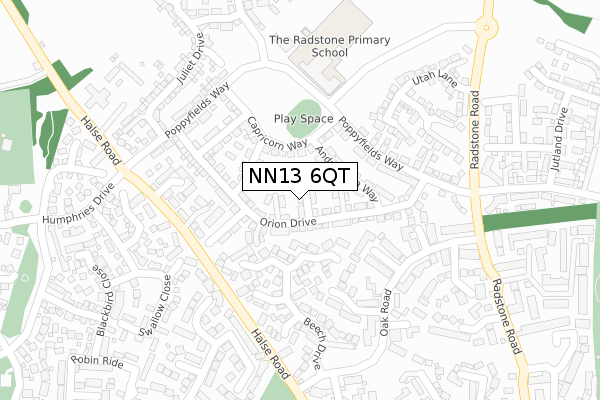 NN13 6QT map - large scale - OS Open Zoomstack (Ordnance Survey)