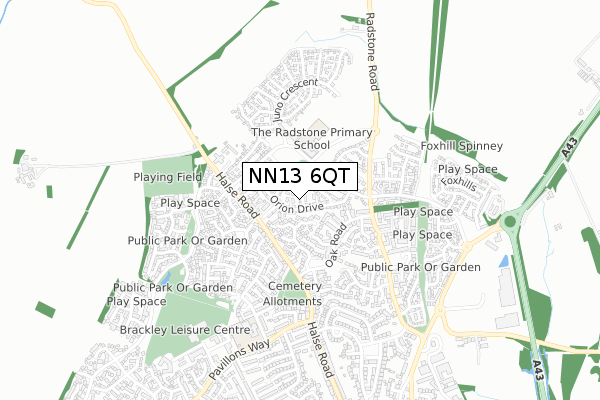 NN13 6QT map - small scale - OS Open Zoomstack (Ordnance Survey)